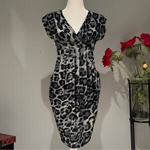 New Jus d’Orange Paris Leopard Print Tulip Dress with Pockets Made In Fr… NWT